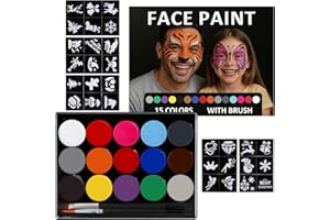 KIMIMARA Halloween Peinture Corporelle pour Le Visage Face Painting Kit 15 Couleurs Palette de Maquillage pour Enfants Palette de Peinture à I'huile, Sûr Pour Halloween, Noël, Carnaval, Soirées à Thème