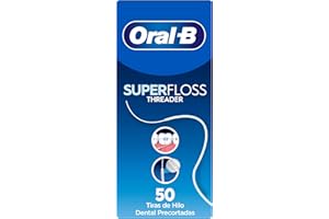 Oral-B Superfloss Seda Dental Threader, Elimina La Placa Bacteriana Y El Sarro, Puntas Rígidas O Seda Dental Acolchada, Para Limpiar Brackets Y Aparatos, 50 Hebras Precortadas