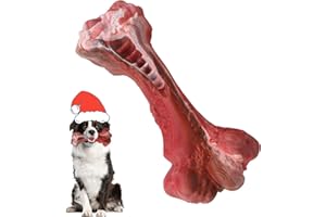 LACCEN Dog Toys Indestructible, Dog Chew Bones with Beef Flavor, Extreme Tough Dog Chew Toys, Durable Dog Teeth Cleaning Toy for Medium Large Boredom Dogs (Deep Red)