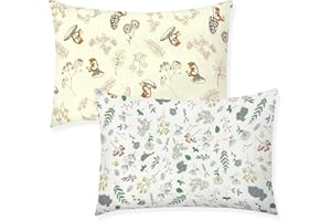 Winmany Federa per cuscino da viaggio in mussola di cotone per bambini, con design a busta, accessorio per lettino da 33 x 45,7 cm, 35,6 x 48,3 cm, 30,5 x 40,6 cm (foglia + animale)