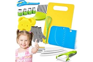 VnkloMes Couteau pour Enfants, Set de 17 Couteaux de Cuisine pour Enfants, Couteau Montessori avec Coupe-Légumes, Planche à Découper Couteau de Sécurité pour Enfants dès 3 ans