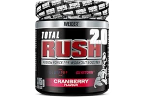 ‎WEIDER Weider Total Rush 2.0 - Hochintensives Pre-Workout Pulver mit L-Citrullin, L-Arginin, Kreatin & Koffein - 375g - Cranberry