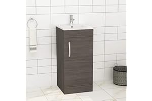 ROYAL BATHROOMS Modern Bathroom Vanity Unit 400mm 1-Door Floor Standing Storage Cabinet Basin Sink Grey Elm Cloakroom