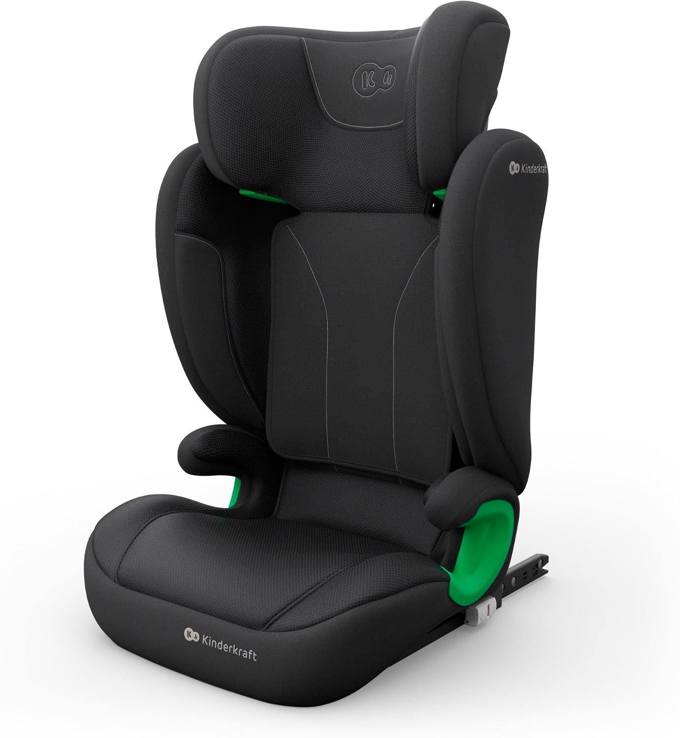 Kinderkraft JUNIOR FIX 2 PRO silla de coche 100-150 cm (3,5-12 años), ISOFIX + cinturón, reposacabezas ajustable, guiados de cinturón, H-GUARD, SPS, AIR FLOW transpirable, Negro
