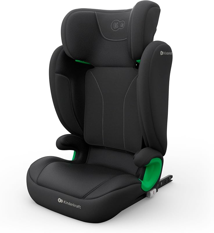 Kinderkraft JUNIOR FIX 2 PRO silla de coche 100-150 cm (3,5-12 años), ISOFIX + cinturón, reposacabezas ajustable, guiados de cinturón, H-GUARD, SPS, AIR FLOW transpirable, Negro