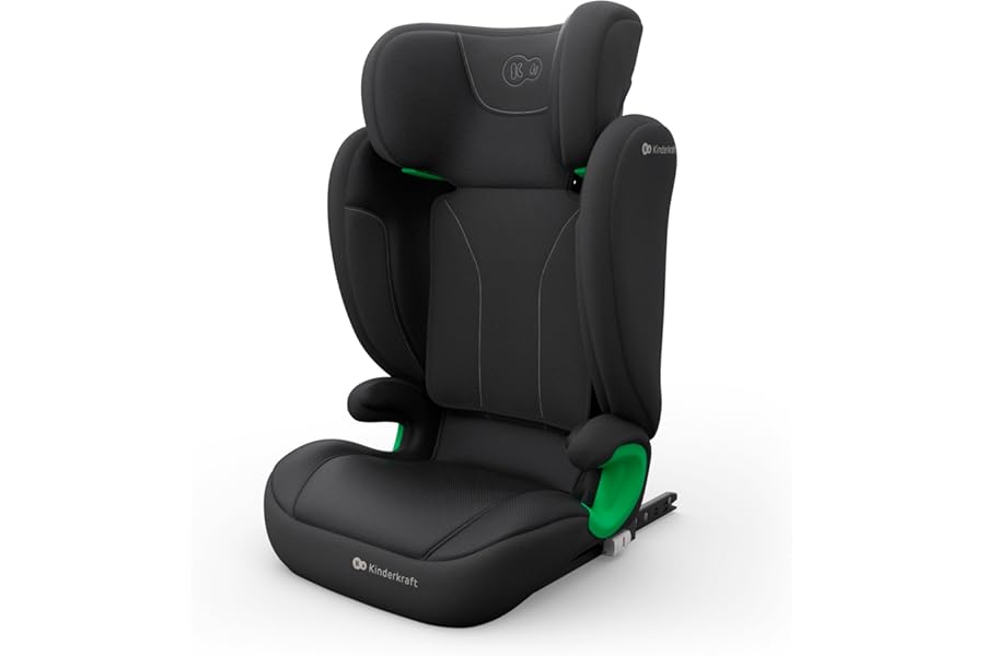 Kinderkraft Junior Fix 2 Pro Child Car Seat 100-150 cm, ISOFIX or Seat Belt Installation, H-Guard Headrest, SPS Side Protection, AIR FLOW Breathable Upholstery, Adjustable Headrest, Black