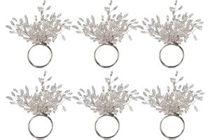 DII Weihnachten, Erntedankfest, Feiertag, Tischdekoration Dekoratives Serviettenringhalter-Set, Silber, Starburst mit silberfarbenen Perlen, 4" Diameter, 6