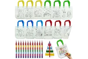 ICEPAPA, 12 sztuk woreczków materiałowych do malowania dla dzieci i 12 kredek świecowych z możliwością układania w stos (7 kolorów w 1), idealne na urodziny dziecka, prezent dla gości, zestaw do