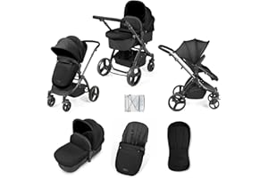 Ickle Bubba Stomp Urban 2-in-1 Pram – Birth to 22kgs (Approx. 4 Years*), Lightweight City Pushchair with Carrycot, Seat Unit, Compact Fold, UPF 50+ Hood & Rain Cover (Midnight)