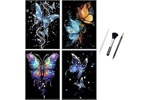 ShipeeKin 4x Kratzbilder Leuchtend 290 x 210 mm A4 Wandbild Kratzbilder Kratzpapiere für Erwachsene Kinder mit Werkzeug Set (Schmetterling)