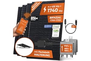 Solarway Centrale elettrica da balcone, 1600 W, presa completa, 4 moduli JaSolar da 400 W, 1 inverter Deye con app/Wi-Fi, con cavo di collegamento Schuko da 5 m, plug and play (supporto tetto piatto)