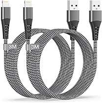 Cavo Lightning 3 Metri MFi - 2 Pezzi, Per IPhone/iPad, Ricarica Veloce, Nylon