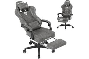 POPSIT Gaming Chair with Footrest-Computer Ergonomic Video Game Chair- Desk Chair with Headrest Lumbar Support, Computer Office Chair PU Leather Height Adjustable 360° Swivel Game Chair for Adult-Grey