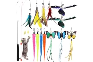 Geepen 16 Pièces Jouets à Plumes pour Chats, Jouet Interactif pour Chat avec Baguette Rétractable et Plumeau de Remplacement avec Cloche Jouet Perche Télescopique pour l'intérieur Chats et Chatons