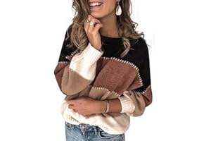heekpek Pull Femme Chic Chaud Pas Cher Rayé Ample Mode Pullover Col Rond Hauts Manche Longue Pull Femme Hiver Pull Tricoté