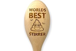 THE LASER FACTORY Worlds Best Shit Stirrer | Poo Emoji | Novelty Engraved Wooden Spoon | Baking Trophy Award Gift