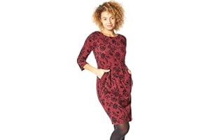 Roman Originals Shift Dress with Pockets for Women UK - Ladies Autumn Winter Smart Casual Work 3/4 Sleeve Tunic Knee Length Gathered Waist Bohemian Classic Tea Loose