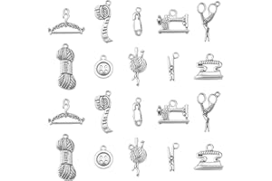 Ornazy 100 pcs 10 Styles Tibetan Sewing Charms Antique Silver Sewing Machine Scissors Yarn Charms for DIY Necklace Jewellery Making Bracelet Bulk