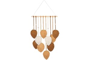 Betylifoy Macramè Appeso a Parete Boho Decor, Macramè Arazzo con Perline di Legno e Foglie Arazzo Appeso a Parete per Camera da Letto Nursery Decorazione della Parete (Khaki)