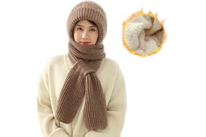 NEWHSY Integrated Ear Protection Windproof Cap Scarf, 2 in 1 Scarf Ear Guard Hat, Plus Velvet Thick Winter Knitting Hat Scarf, Fashion and Warm Knitted Hat Scarf for Women,Winter Women Gift