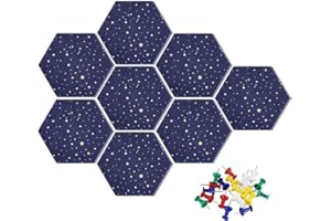 Uoisaiko Felt Hexagon Bulletin Board with 20 Pins, Pack of 8 Self Adhesive Notice Boards for Home Office Kitchen, DIY Pin Board Wall Tiles for Photos Memos