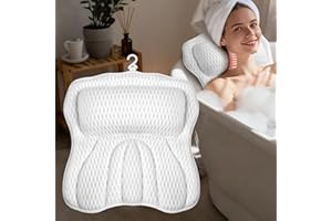 AOPOW Ergonomic Luxury Bath Pillow: Large Area 5D Air Mesh Comfortable Bathtub Pillow - 6 Non-Slip Suction Headrest Cushion with Head Neck Shoulder and Back Support Home Spa Hot Tub for Women Men Gift