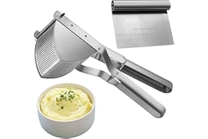 SHOFILT Potato Ricer Stainless Steel with Dough Scraper, Ricer for Mashed Potatoes Professional Masher Kitchen Tool Fruit Press Baby Food Masher