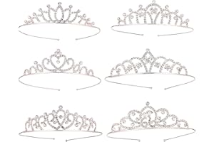 DECENTRALAND 6 Pcs Girls Princess Crystal Rhinestones Tiara for Coronation Birthday Party Wedding Silver Crown Girl Carnival Party Holiday Celebration for Girls Kids