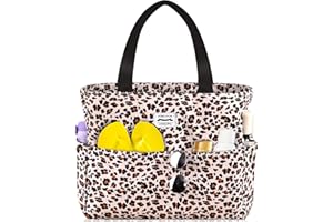 HOMESPON Große Strandtasche Damen mit Reißverschluss Wasserdicht Badetasche XXL Familie Beach Tote Bag, Leopard