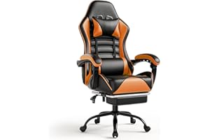 Fruyyzl Silla Gaming para Adulto, Silla de Oficina Ergonómica con Respaldo Ajustable, Sillón para Juegos con Reposacabezas y Soporte Lumbar, Asiento para Juegos Giratorio (Gama Media, Naranja)