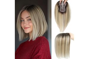 SIVOTATO Hair Toppers for Women 10 Inch Hairpieces No Bangs Hairline Topper Wiglets Hairpieces for Thinning Hair Swiss Base Ombre Light Brown with Blond Highlight（2T613）