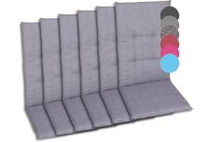 GO-DE Textil Comfortable and Attractive Cushion for High-Backed Garden Chairs (Set of 6, Plain Grey, High-Backed)
