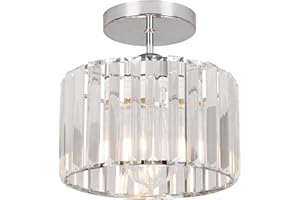 ZYDTRIP Crystal Ceiling Light Fixture Semi Flush Mount Ceiling Lamp Modern Silver Crystal Chandelier for Living Room Hallway Dining Room Kitchen