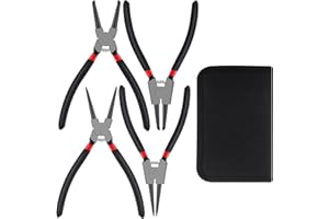 VFANDV Juego de Alicates para Anillos Elásticos, 4 Piezas Circlip Interiores y Externos Con Mango Aislado, Curvas para Herramientas Taller Mecánico