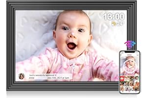 Cadre Photo numérique WiFi -TEKXDD 10.1 Pouces IPS Écran Tactile Connecté avec 32 Go Espace, partagez instantanément des Clips vidéo et Photos Via l'application Frameo,Rotation Automatique,Noir