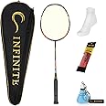 INFINITE Badminton Head Heavy Racket with Free Racket Bag & Socks & Grip & Badminton Keychain, High Carbon Fiber, 80g, G4, 24-33lbs, Suitable for players who prefer attacking