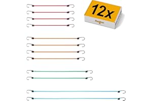 fuxton Set di 12 cinghie di tensione per bicicletta con gancio 4 lunghezze e colori (gomma per bicicletta elastico corda in gomma) per bicicletta cestino per biciclette portabiciclette portapacchi