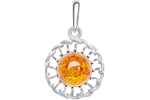 ANDANTE Premium Collection – Colgante de ámbar del mar Báltico auténtico en plata de ley 925 ** Caléndula ** Certificado – Oro del mar – Color coñac