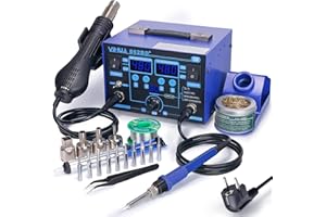 YIHUA 862BD+ Station de Soudage à Air Chaud et de Fer à Souder pour CMS, station 2 EN 1 avec fonction de stabilisation de la température et projets de bricolage électronique de réparation(EU PLUG)