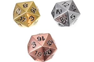 Tutoy 3Pcs Solid Metal D20 Polyhedral Dados Conjunto Brillante Cobre Cromo Plata Oro D&D