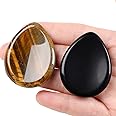 XIANNVXI 2Pcs Healing Crystals Stones Obsidian Tiger Eye Crystal Thumb Worry Stones Natural Polished Gemstones Palm Pocket Stone