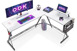 ODK Escritorio Gaming con Soporte para Monitor Escritorio en L Mesa para Computadora Blanco 167 x 120cm