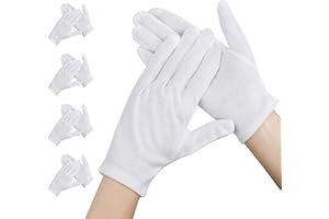 Segbeauty Guanti Bianchi Cotone, 4 Paia Guanti Cotone Dermatologici, Lavabili, per Durante la Notte Guarisci Eczema, la Cura Della Pelle (L)