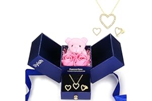 llyish Ewige Rose mit Herz Halskette und Bär Geschenkbox Geschenk für Frauen Mama Freundin Zum Geburtstag Muttertag Jubiläum Valentinstag Erntedankfest