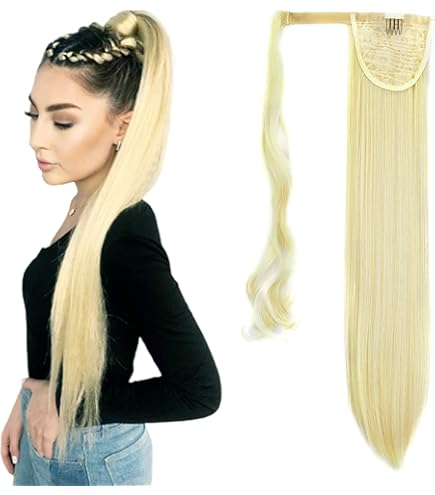 PORSMEER Pferdeschwanz Haarteil Ponytail Extensions Blonde Strähnchen