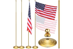 Threan 2 Sets Indoor Telescoping Flag Pole with Base Gold Ball Top Flag Pole Kit with Flag Stand Stainless Steel Telescoping Flagpole with Flag Pole Base for Office (Flag Not Included) (8.53 Ft)