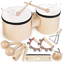 Subtail Tambor Infantil 10 En 1 – Batería Musical De Madera Con Forma De Oso, Ideal Para Niños De 3 Años, Juguete Montessori Educativo