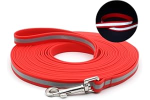 LaRoo 10M Longe pour Chien, Réfléchissante PVC Laisse Chien avec Poignée et Crochet pour Dragonne, Étanches Laisses de Dressage Solide pour Moyens Gros Chiens (10M, Rouge)
