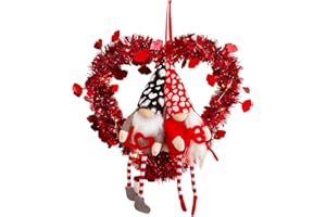 BFYDOAA Valentinstag Herz Kranz Rot Lametta Kranz Haustür Zwerg Puppe Kranz Beleuchtete Liebe Ornament für Hochzeit Verlobung