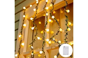 Brightown Battery Operated String Lights for Bedroom, 9.8Ft 30 LED Globe Fairy Lights with Green Vines for Balcony Classroom Wedding Girls Room Decor, 30D-Globe-Vine